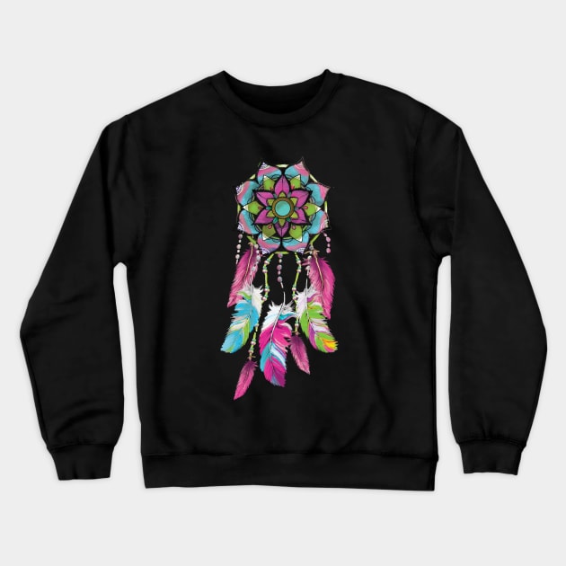 Inspirational DREAM CATCHER T-SHIRT TEAL & PINK DREAM CATCHER Crewneck Sweatshirt by abcmandalaclothing